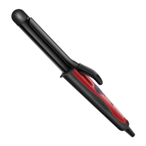 Modelador de cachos manual médio com empunhadura vermelha e tubo preto