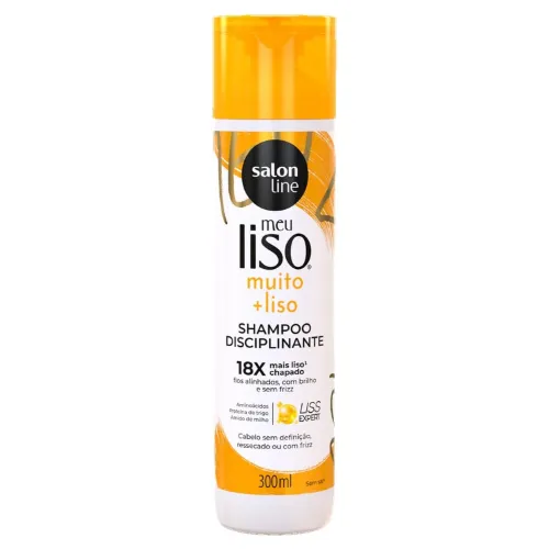 Pote de shampoo para lisos cilíndrico com rótulo e tampa amarelos