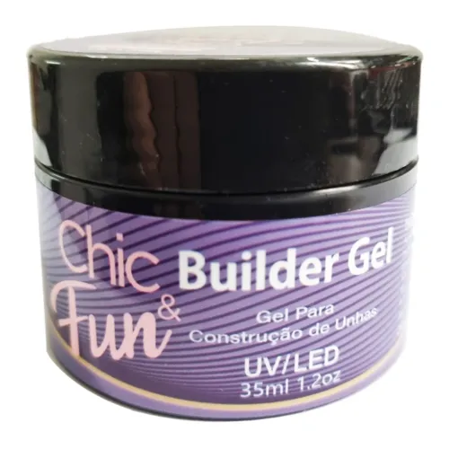 Pote de gel para unhas de rótulo roxo e tampa preta