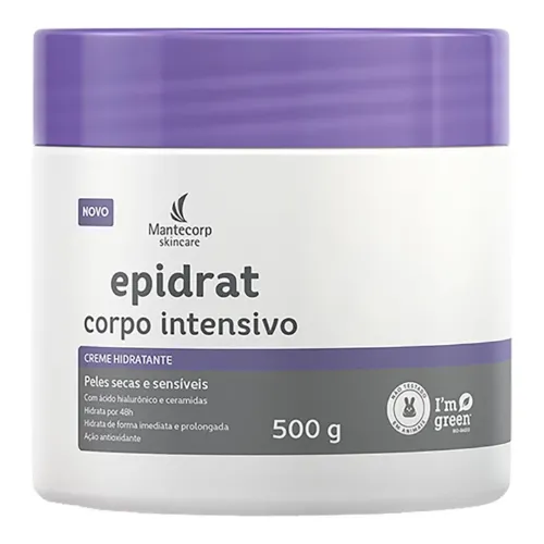 Pote de hidratante para pele seca pequeno com rótulo branco e tampa lilás